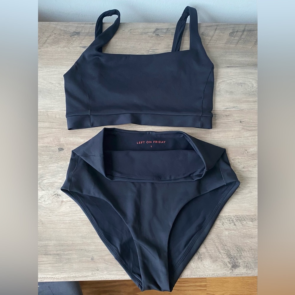 LEFT ON FRIDAY Bikini- Double Scoop Top & Hi Tide Bottoms- LARGE, BLACK